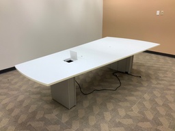 [#C7-5] Conference Table, 36x120x60, 2 Pc Top, Slab-Legs, Powered Understructure