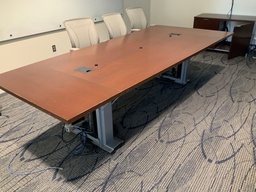 [#00-23] Conference Table, Wood Veneer, Trapezoid, 4 Pc Top, 42x120, 54, Powered Base
