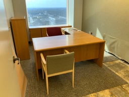 [#E6-GP35 Pic # (40)] "L" Group Right - 36x66 Single Pedestal Desk w/ Box File Pedestal Left, Right Return w/ 20x42 BF Right - -Way Radius Edge Detail - Oak