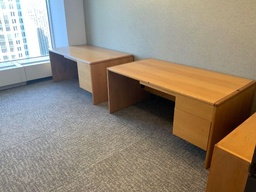 [#E3-GP33 Pic # (239)] Desk - 36x66 Single Pedestal Desk w/ Box File Pedestal Right, 8 -Way Radius Edge Detail - Oak