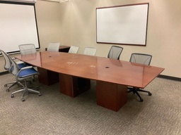 [#C7-GP33 Pic # (169)] Conference Table, Boat Shaped, 2 Pc. Top, 3 - Square Base Supports