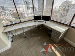 [#E6-6] Escritorio en escuadra con archivero de pedestal de 3 cajones y cubierta color blanco 